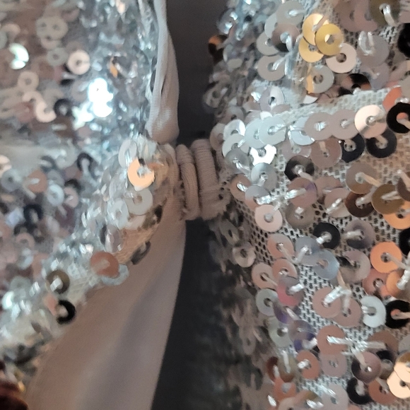 H&M NWT Silver sequin long sleeve wrap party dress size large - Picture 6 of 7